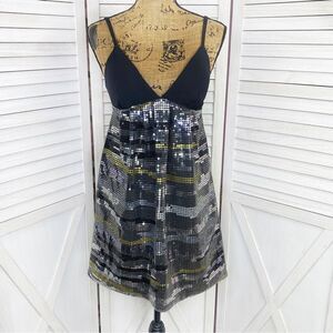 LaROK Black Multi Color Sequin Mirage Y2K Mini Dress Small Black Silver